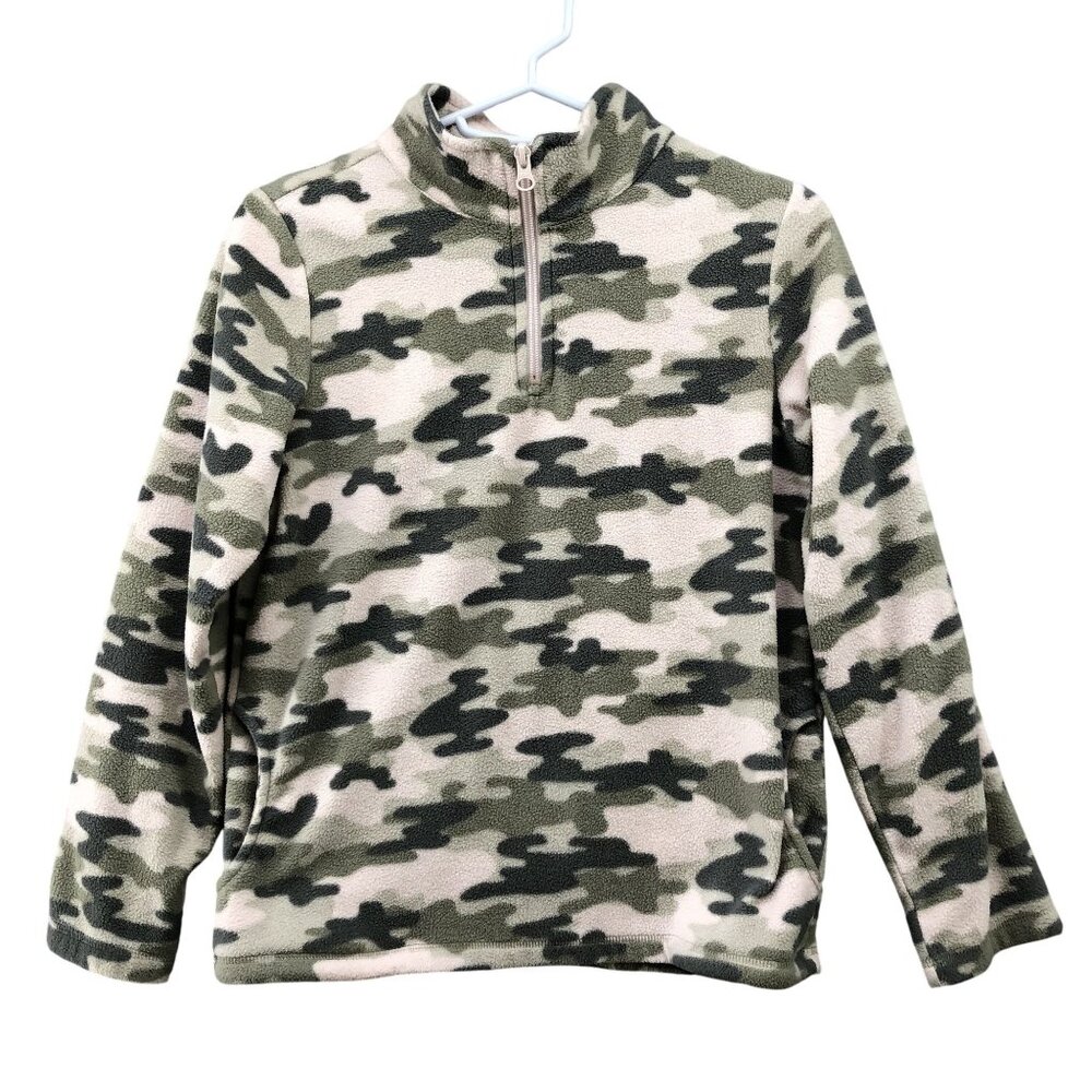 Children's Place Fleece 1/4 Zip‎ Pullover Girls L 10/12 Pink Green Camo Sweater